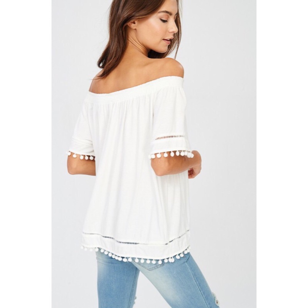 >>LAST<< Paula Pom Off The Shoulder Top - Ivory - Picture 2 of 4